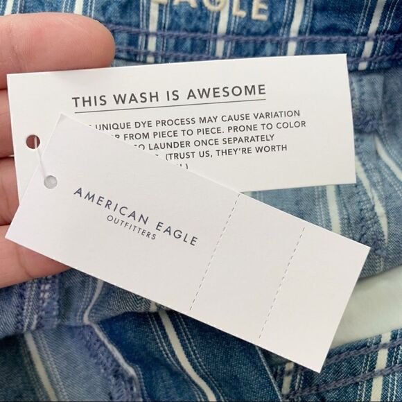 American Eagle NWT Size 4 Blue Super High-Waisted Striped Paperbag Short - Picture 11 of 14